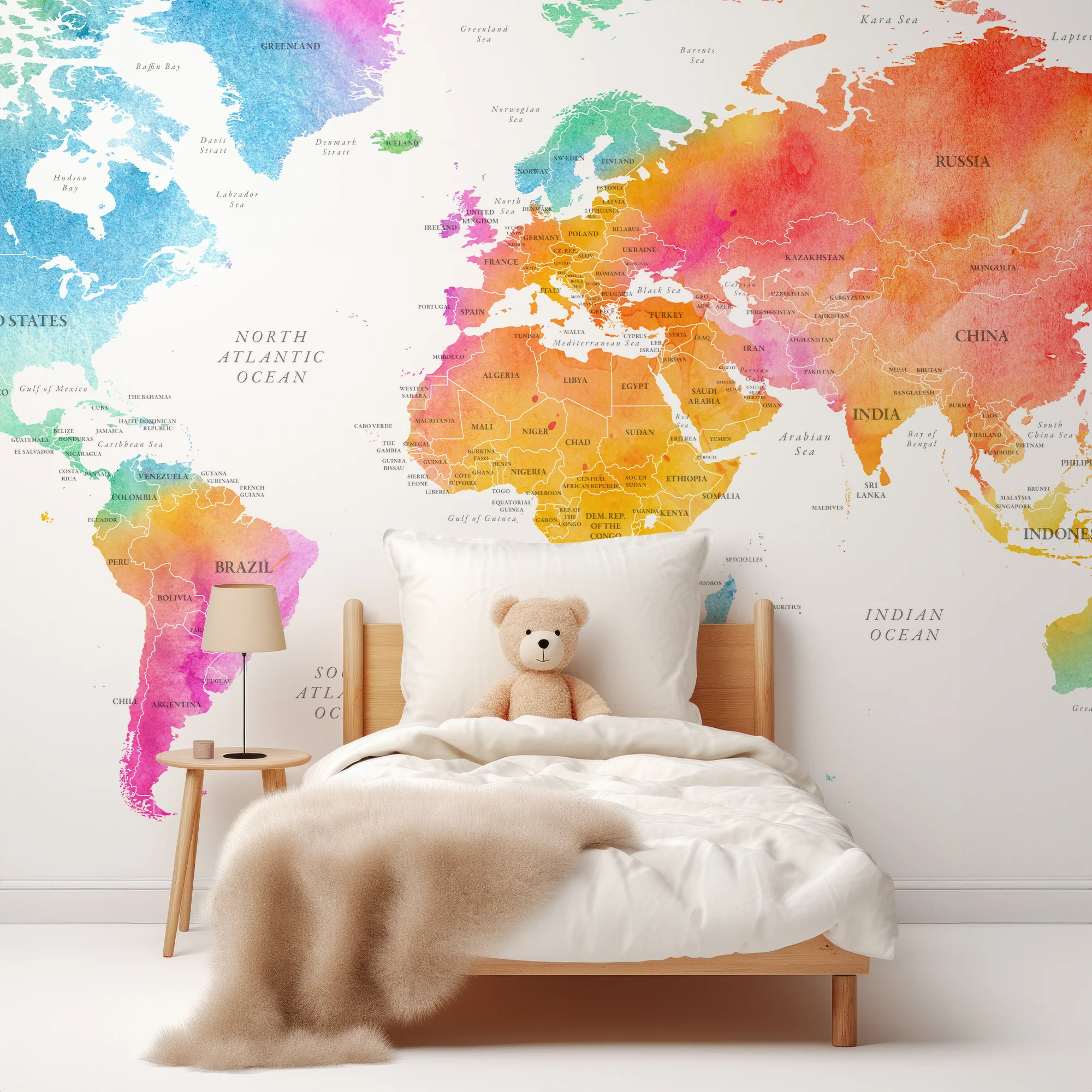 Teenaz - Colourful Paint Splash World Map Mural - Image 3