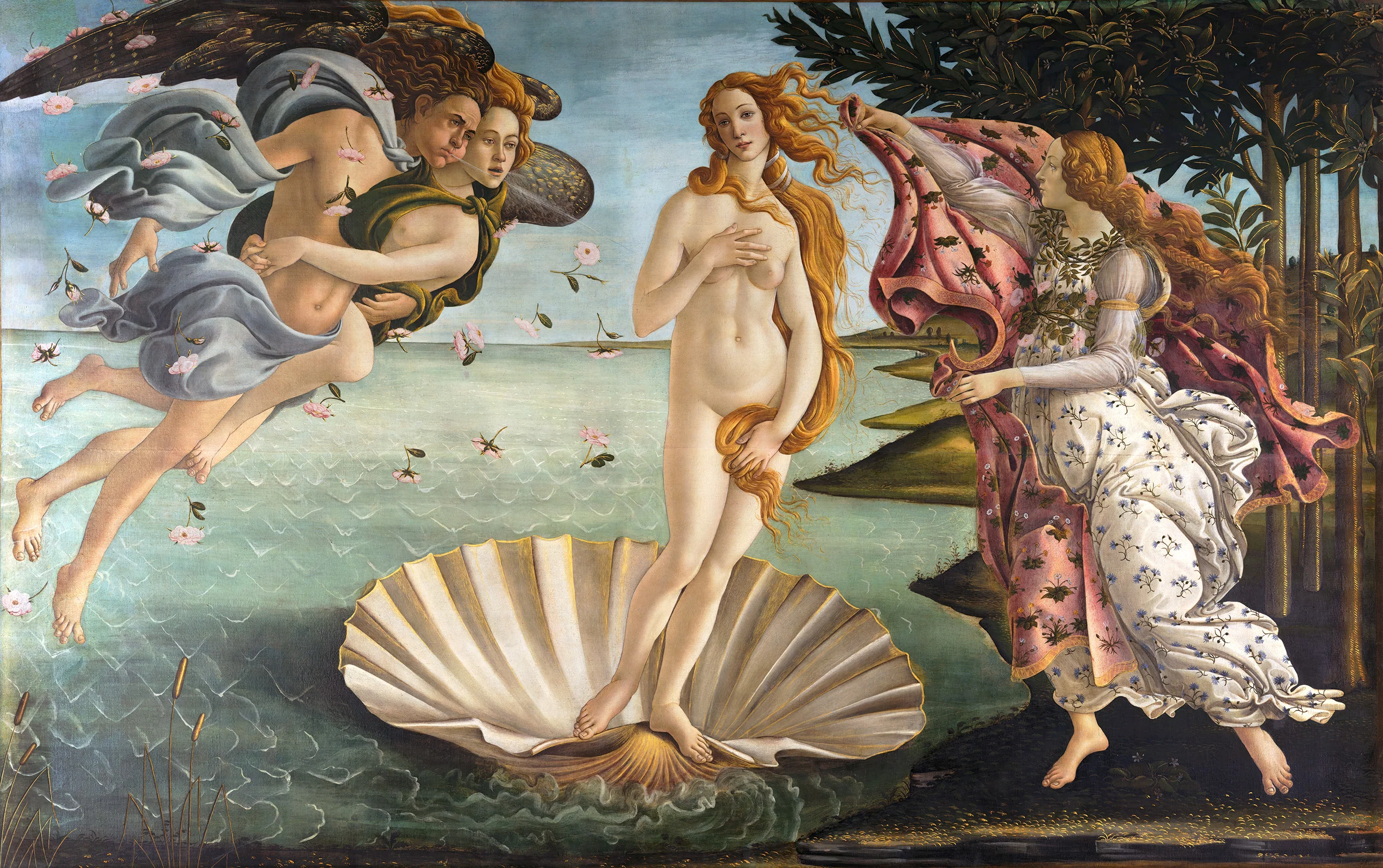 Venus - The Birth Of Venus 1485 Historical Oil Painting Wallpaper Mural - Image 4