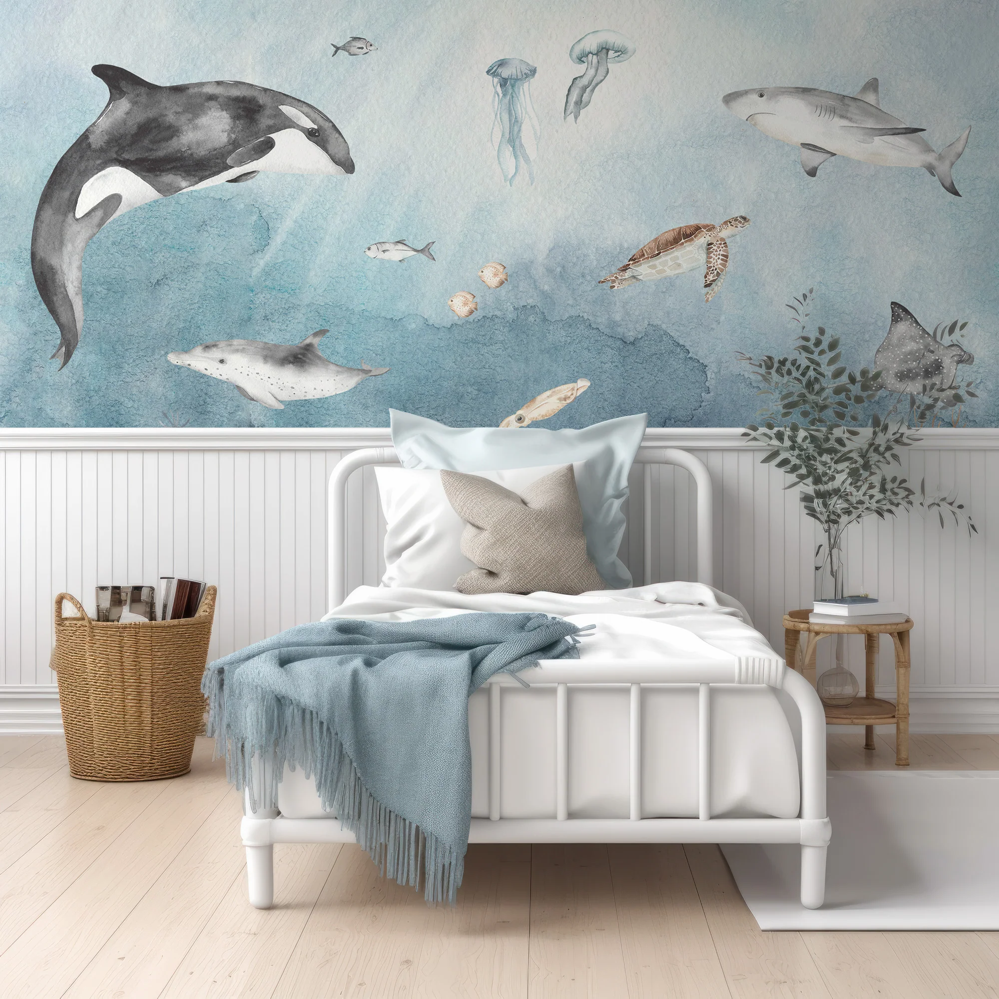 Underwater Fun - Watercolour Underwater Animals and Fish Children's Wallpaper Mural - Image 3