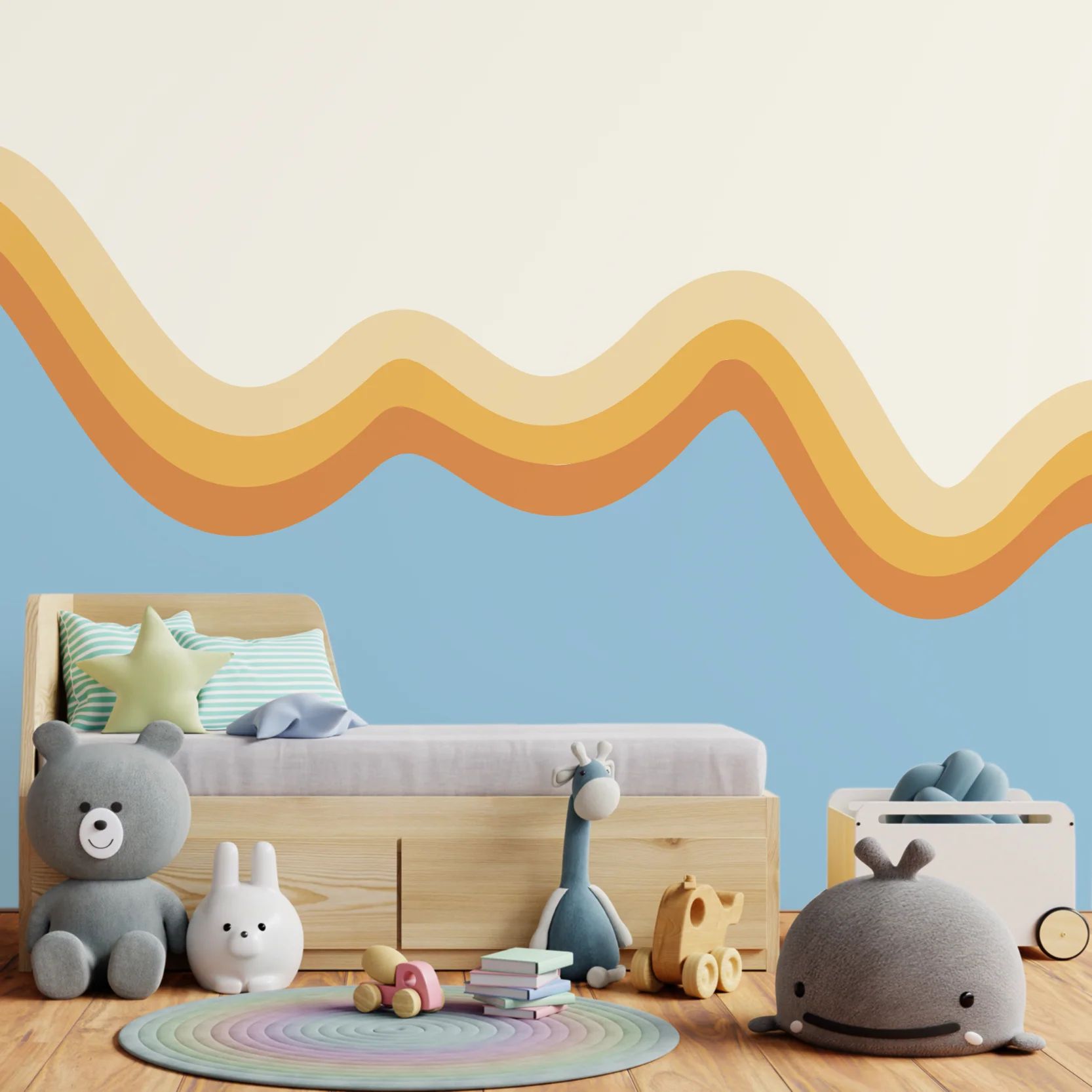 Wiggle - Orange Wave on Blue Wallpaper Mural - Image 3